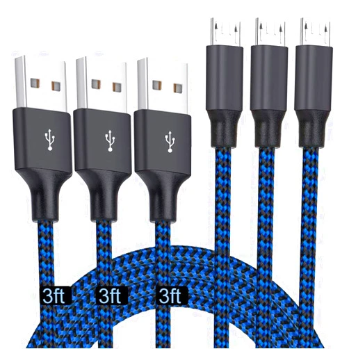 Puxnoin Micro USB Cable 3ft, 3Pack 3FT Nylon Braided High Speed Micro USB Charging and Sync Cables Android Charger Cord Compatible Samsung Galaxy S7 Edge/S6/S5/S4,Note 5/4/3,LG,Tablet and More(Blue)