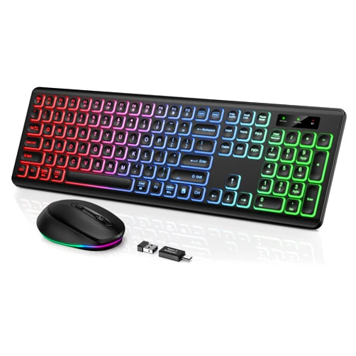 SABLUTE Wireless Keyboard and Mouse Backlit, Quiet Light Up Keys, Tilt Legs, Sleep Mode - Rechargeable USB Cordless Combo for Computer, iMac, PC, Laptop - by SABLUTE, Black