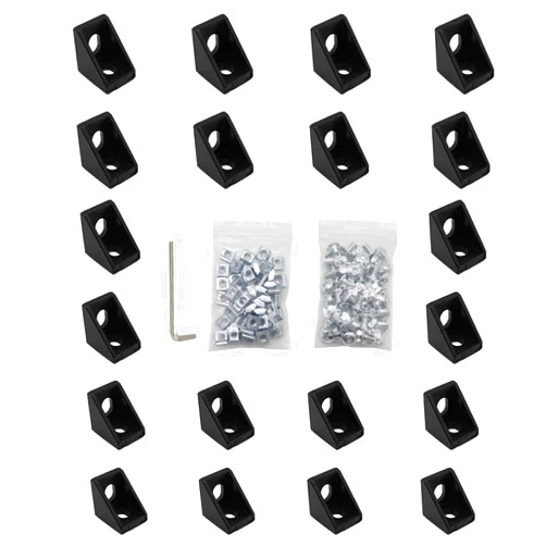 VICHSAMWY 20pcs Black 2020 Series 1720 Aluminum Profile Corner Bracket with 40pcs M5 T Nuts +40pcs M5 Screws + 1pcs Wrench for Slot 6mm 20S Aluminum Rail Accessories (20PCS 1720 Corner Bracket)