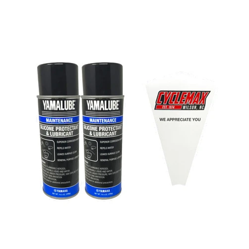 CYCLEMAX Two Pack compatible with Yamaha Yamalube Silicone Protectant & Lubricant ACC-SLCNS-PR-AY Contains Two Cans and a Funnel