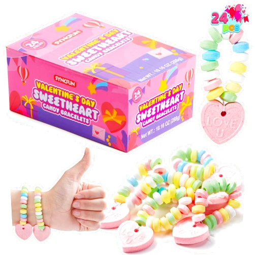 SYNCFUN 24PCS Candy Bracelets, Valentines Day Color Individually Wrapped, Snacks Tiny Classroom Exchange Gift for Kids, Party Favor, Holiday Reward Prizes