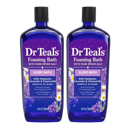 Dr Teal's Foaming Bath with Pure Epsom Salt, Sleep Blend with Melatonin, Lavender & Chamomile Essential Oils, 34 fl oz (Pack of 2) (Packaging May Vary)