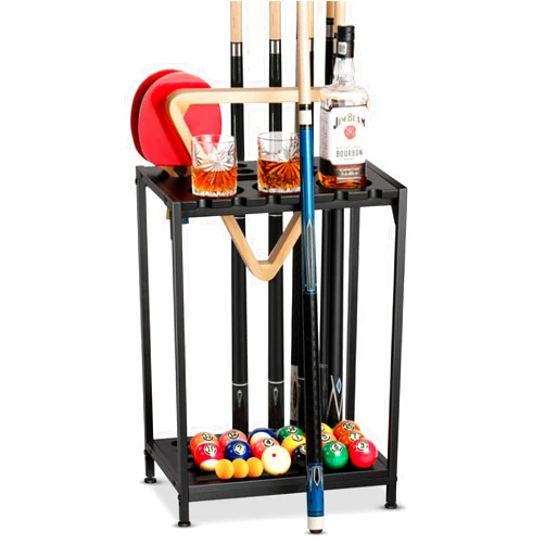 EXTCCT Billiards Pool Stick Holder - Pool Cue Rack Floor Stand & Ping Pong Paddle Holder Hardwood Pool Cue Holder for 12 Cues Sticks Pool Table Accessories Organizer (Black)