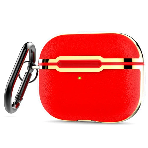 ZENVAN Compatible with AirPods 3 Case 2021,Fully-Wrapped Leather Gold Plated Shockproof Protective Airpods 3rd Charging Case Cover with Keychain,Red Gold