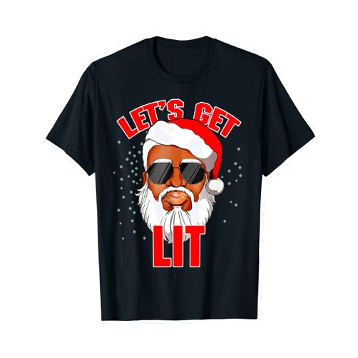 Let's Get Lit Drinking Santa Hat Christmas Lights Funny T-Shirt