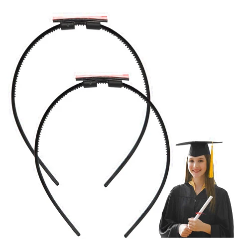 Viabty Graduation Cap Headband, Secure Your Grad Cap and Your Hairstyle, Firm Anti-Fall Hair Band for Graduation Cap, 2Pcs Black