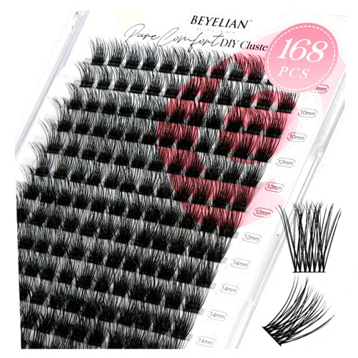 BEYELIAN Lashes Clusters D Curl 280pcs 9-16mm Cluster Lashes Dense Look DIY Eyelash Extensions Super Thin Band & Soft Lashes Reusable Mixed Tray Volume False Lashes (100D)