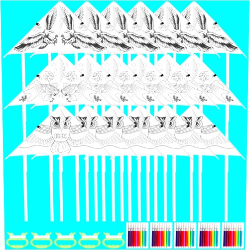 Easywiny 20 PCS DIY Color Filled Kite for Kids Kite Making Kit Bulk, Painting Kites, Decorating Coloring Kite Party Pack, Extremely Easy to Fly Kite for Beginner with 10 Painting Pens for Outdoor Activities