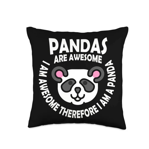 Tropical Asian Kawaii Smiling Leaf Bamboo Black Awesome Cute Pandas Cool Bear Lover Fan Funny Humor Throw Pillow, 16x16, Multicolor