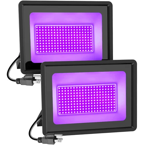 ACENZ Black Lights 2 Pack 300W LED Blacklight Flood Light with Plug IP66 Waterproof Black Flood Light Neon Glow for Party Halloween, Fluorescent Poster, Body Paint