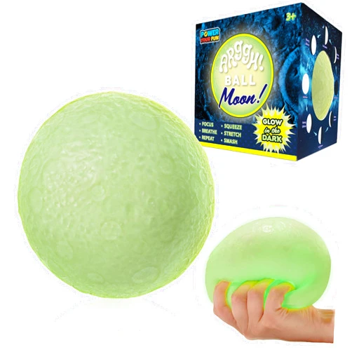 Power Your Fun Arggh Moon Stress Balls for Adults - 3.75 Inch Moon Stress Balls for Kids, Stress Relief Fidget Toy Glow Kid Sensory Toys Squeeze Ball Glow in The Dark Toys Squishy Ball for Kids