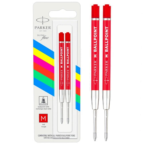 Parker Ballpoint Pen Refill | Medium Tip | Red QUINKflow Ink | 2 Count