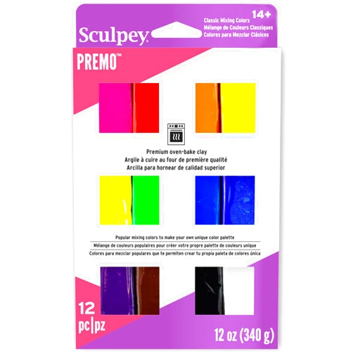 Sculpey Premo: Multipack - Classic Mixing Colors - 12 Shades, 1oz Bars, Sampler Pack, Non-Toxic, Sculpt-Model Projects, Adult Arts-Crafts Supplies