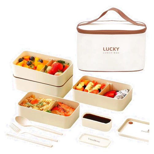 LANSKYWARE 3 Layer Japanese Lunch Box with Chopsticks, Microwave Safe Bento Lunch Box with Bag and Utensils, Leakproof Stackable BPA-Free Lunch Containers for Adults