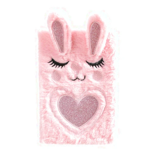 Chris.W Fuzzy Girl's Super Cute Plush Rabbit Diary Writing Journal Daily Notebook, Pastel Pink Color Bunny