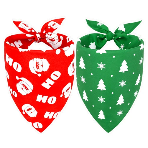SZEE Christmas Dog Bandanas, 2PCS Santa Claus and Christmas Tree Double-Layer Dog Scarf for Medium and Large Dogs, Funny Christmas Dog Costumes for Holiday, Photo Prop, Parties (L, Red & Green)