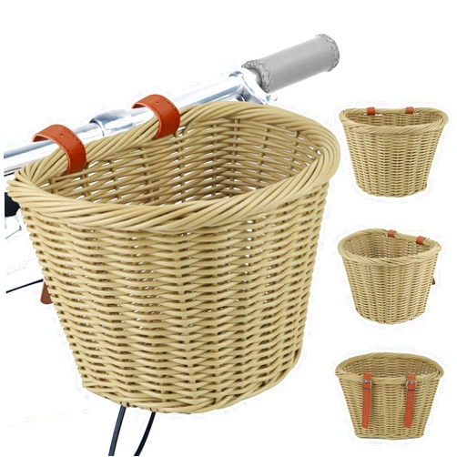BALINGE Wicker Bike Basket Front Cargo,Ebike Basket for Cargo，Front Handlebar Storage Basket Waterproof with Adjustable Leather Straps,for Dog/Grocery Shopping/Pet Carrier,Fits Most Bicycles