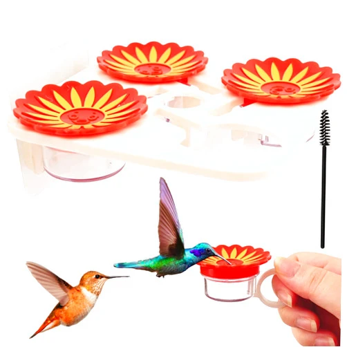 Smarich Hand Held Hummingbird Feeder Set - Window Wild Bird Feeder with Suction Cups, 4 Hummingbird Ring Feeder and Feeding Ports with Brush, Window Mount Feeder Hanging for Handheld/Outdoor/Garden/Yard