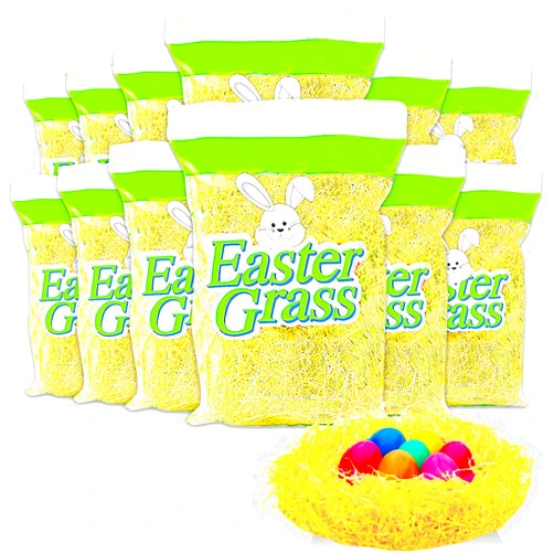 Crenstone Easter Grass Basket Filler Bundle for Kids, Toddlers - (1LB) Premium Gift Basket Filler Easter Basket Stuffers (Yellow Decorative Basket Filler)