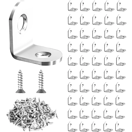 Monkipaer 50 Pcs L Bracket Corner Brace MONKIPAER Metal Corner bracket 90 Degree Angle Stainless Steel Bracket with 100 Pcs Screws for securing wooden frames tables chairs bed furniture and other DIY structural
