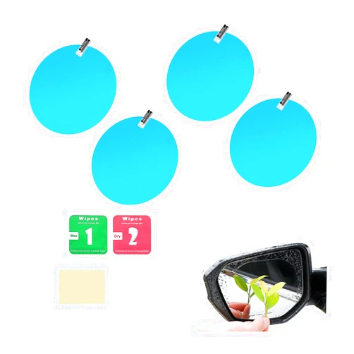 Osilly 4 Pieces Car Rearview Mirror Films, Waterproof Rainproof Transparent Protective Sticker, Anti Fog Glare HD Nano Coating Auto Film, Universal for Vehicle Mirrors Side Windows (Round)