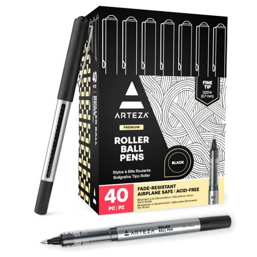 ARTEZA Rollerball Pens, Pack of 40 – Black Ink Fine Point Pens with 0.7 mm Tip for Journaling, Notetaking, Office Work, and Everyday Writing