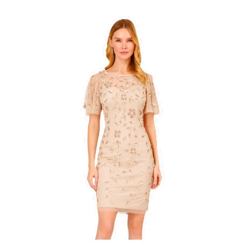 Adrianna Papell Women's Beaded Cocktail Dress, Latte