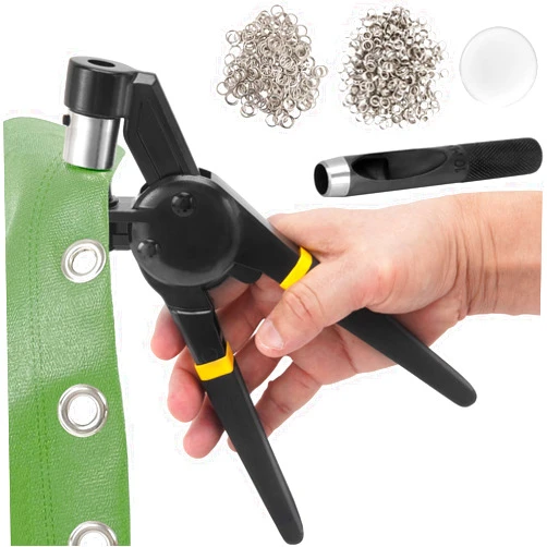 9TH SHOP Grommet Tool Kit, 3/8 Inch Grommet Kit, Handheld Eyelet Kit, Manual Grommet Press Machine with 500 pcs 10 mm Grommets for DIY Tarp, Leather, Fabric Eyelets and Grommets