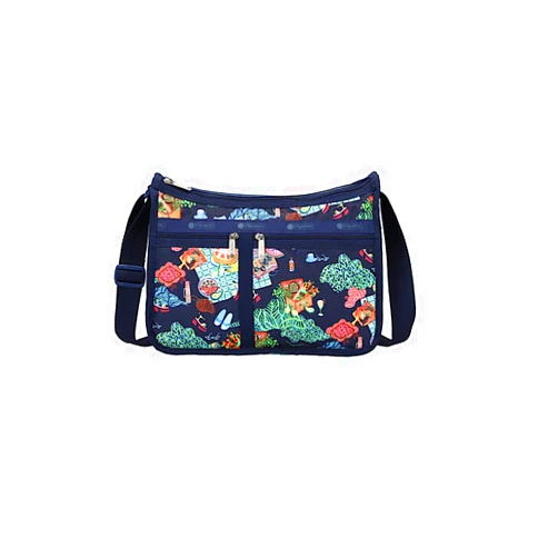 LeSportsac Painted Picnic Deluxe Everyday Crossbody Bag + Cosmetic Bag, Style 7507/Color E539, Endless Summer Fun, Vibrant Colorful Picnic, Sunkissed Fruits, Sweet Treats, Relaxing Alfresco