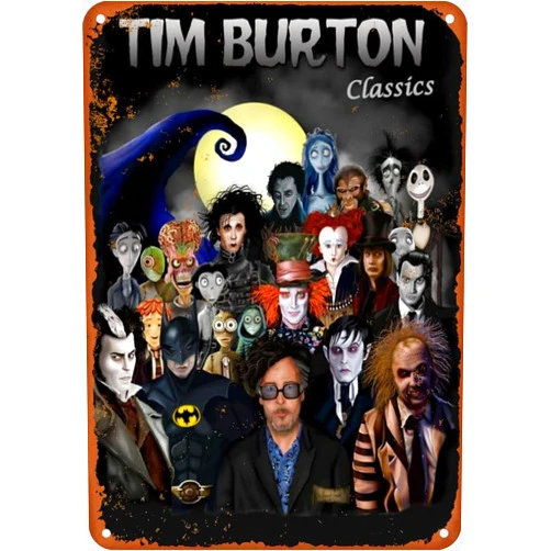 Qyhdnhjslo Tim Burton Classics Poster Tin Sign Metal Vintage Tin Signs Bar Cafe Home Wall Decor Retro Poster 8X12 Inch