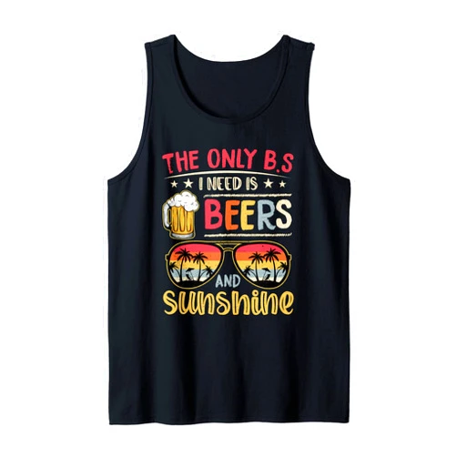 Retro Beach Vacation Summer Quotes 2023 Apparel The Only BS I Need Is Beers and Sunshine Retro Beach Grange Tank Top