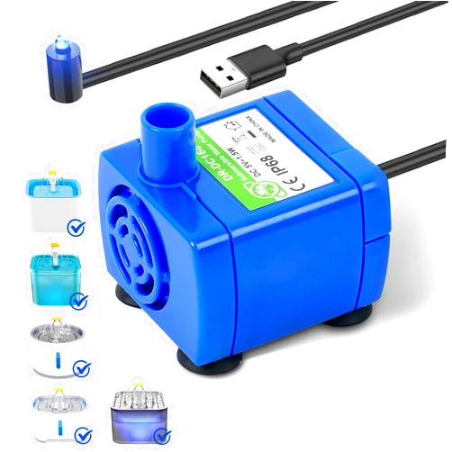 Baofum IP68 DR-DC160 submersible water pump Cat Water Fountain Pump for Tritone Ceramic, Stainless Steel, Round Flower Cap Cat Fountains, Automatic Pet Water Dispenser Replacement Pump (With LED)