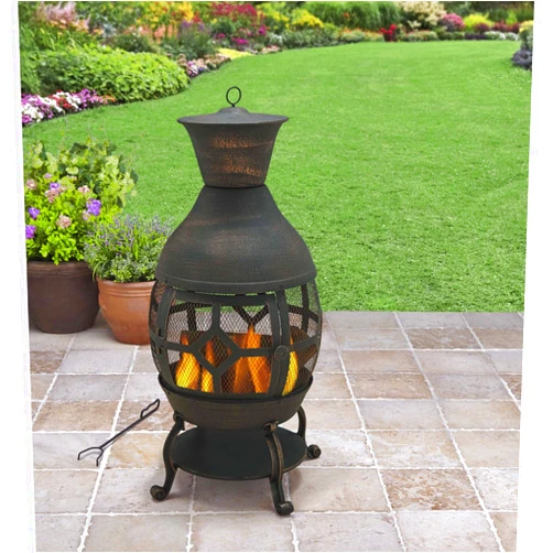 Generic Chiminea Outdoor Fireplace with Cover & Stand Wood Burning Small Patio Fire Pit Metal Cast Iron Antique Bronze