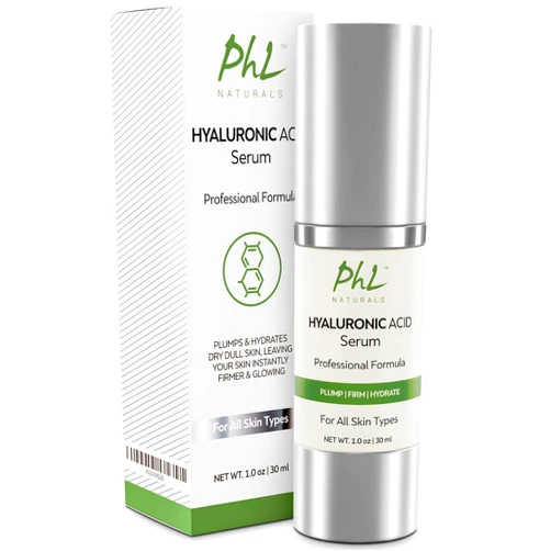 PHL Naturals Hyaluronic Acid Serum for Face - Pure Anti-Aging Serum with Vitamin C and E- Intense Hydration Booster Non-Greasy, Paraben-Free, Best Hyaluronic Acid for Your Skin - 1 fl oz