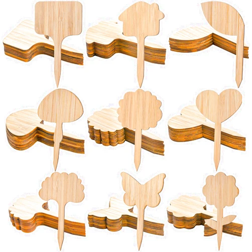 Elsjoy 90 Pack Bamboo Plant Labels, 9 Styles Cute Plant Tags Garden Markers, Wooden Garden Labels for Seeds, Herbs, Vegetables, Gifts