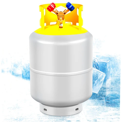 Cuilvu 50 LB Recovery Tank, Reusable Reclaim Cylinder Tank 1/4 SAE Y Valve Double Valve HVAC Recovery Tank Large Capacity Gray Yellow Upgraded