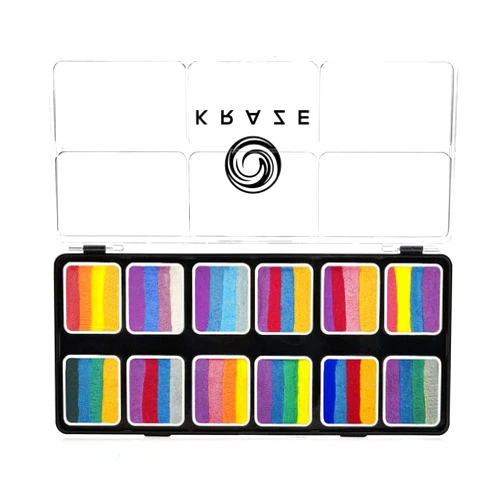 Kraze FX Splash Glam 12 Color Metallic Split Cake Palette (6 gm) with 2 Brushes - Water Activated, Hypoallergenic, Safe, Non-Toxic Face Painting Kit for Sensitive Skin, Kids & Adults