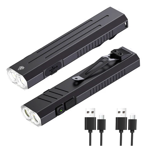 Hoxida 2pack Rechargeable EDC Flashlight - Emergency One Click Strobe Mode, 1600 High Lumens Portable Pocket light Mini Flashlight , Magnetic Small EDC Slim Flat Flashlight for Working Camping Repairing