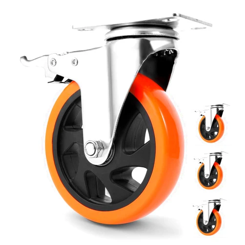 W B D WEIBIDA 5 inch Swivel Caster Wheels with Dual Locking, Heavy Duty Castors Set of 4, Silent Rolling, Top Plate Casters for Cart, Workbench, Furniture (Free Hardware Kits)