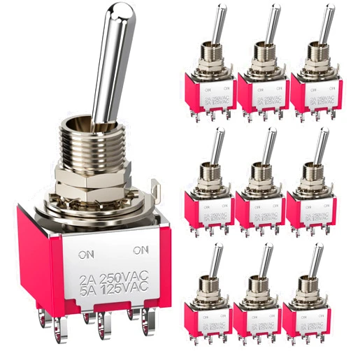 DIYhz Toggle Switch AC 5A/125V 2A/250V 6 Pin Terminals On/On 2 Position DPDT Toggle Switch Mini Miniature Toggle Switch Car Dash Dashboard,10Pcs