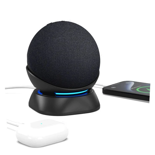 PlusAcc Stand for Dot 5th/4th Generation with USB-C and USB-A Charging Ports, Table Holder Base for Charge Cellphones and Earbuds, Non-Slip Base (Black)