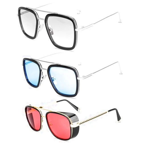 ROMTABL Tony Stark Sunglasses 3 Pack Sunglasses for Men Women Vintage Aviator Square Metal Frame ，Spider Man Glasses