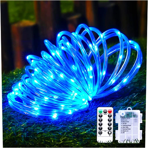 Fitybow LED Rope Lights Battery Operated String Lights 40Ft 120 LEDs 8 Modes Hanging Fairy Lights Dimmable/Timer with Remote for Camping Party Halloween Christmas Decoration (Blue)