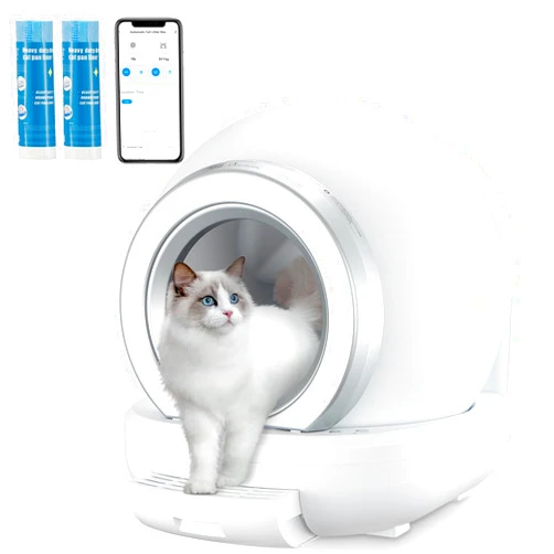 DOVSCA Self Cleaning Litter Box，Automatic Cat Litter Box Self Cleaning Large Capacity for Multiple Cats,APP Control/Low Noise/Safety with Ladder Box&2 Rolls Garbage Bags【Updated Version】