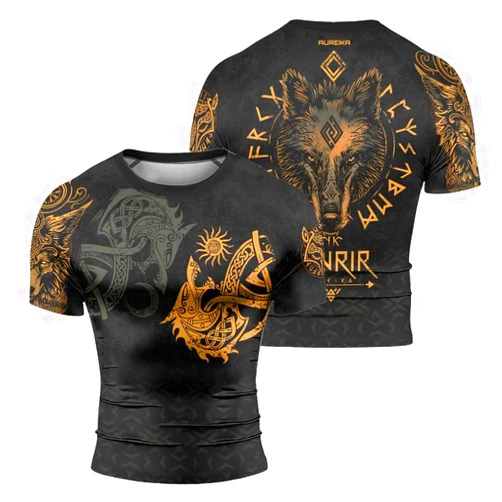 AUREIKA Viking Short Sleeve Compression Rash Guard – BJJ Rash Guard for Men, Perfect for Jiu Jitsu, No-Gi, and Grappling