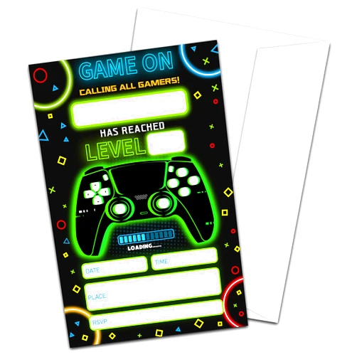 TIRYWT Neon Game Birthday Invitations with Envelopes(20-Pack), 4