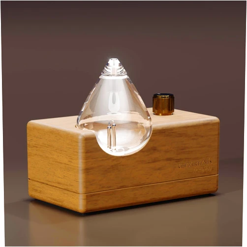 CHEZARTEMIS Waterdrop Glass Essential Oil Diffuser with Handmade Wood Base for Aromatherapy, Waterless Scent Diffuser for Yoga Home Office, Portable & Cordless Oil Nebulizer with LED & Timer, Valentine's Day gift
