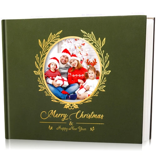 Pasimy Christmas Memory Book with Photo Corners Green Merry Christmas Photo Album 8.7 x 6.7 Inch Gold Foil Xmas Scrapbook Kit for Families DIY Xmas Holiday Memory Story Gift Supplies, 80 Blank Pages