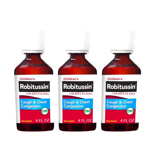 Robitussin Cough and Chest Congestion DM, Children's Cough Medicine, Grape Flavor - 4 Fl Oz x 3