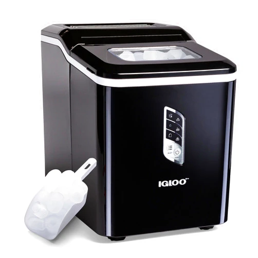 Igloo Automatic Ice Maker, Self- Cleaning, Countertop Size, 26 Pounds in 24 Hours,9 Large or Small Cubes in 7 Minutes,LED Control Panel, Scoop Included, for Water Bottles,Mixed Drinks,Black